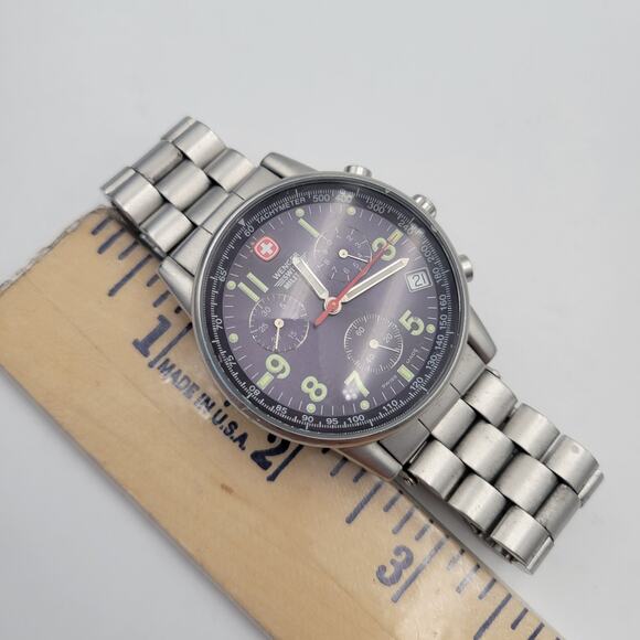 WENGER Swiss Army Men COMMANDO CHRONOGRAPH Black Sunburst Watch Military - Picture 16 of 16